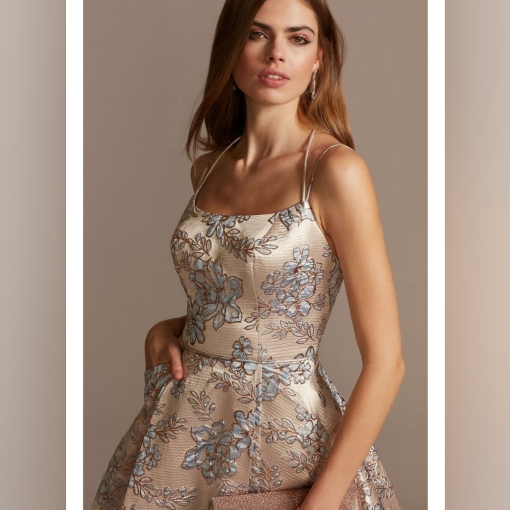 Blondie Nites metallic brocade prom dress